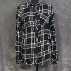 Plaid Button Down Shirt - Black and White